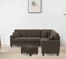 Load image into Gallery viewer, Adorn Homez Riley L shape Sofa 5 Seater with Ottoman in Velvet Fabric