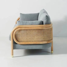 Load image into Gallery viewer, Adorn Homez Basel 3 Seater Sofa in Premium Fabric With Rattan/Cane