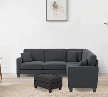 Load image into Gallery viewer, Adorn Homez Riley L shape Sofa 5 Seater with Ottoman in Velvet Fabric