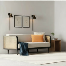 Load image into Gallery viewer, Adorn Homez Agustín 3 Seater Sofa in Premium Velvet Fabric With Rattan Cane Mesh