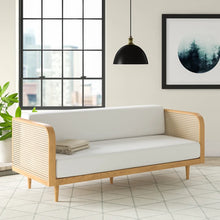 Load image into Gallery viewer, Adorn Homez Agustín 3 Seater Sofa in Premium Velvet Fabric With Rattan Cane Mesh
