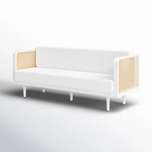 Load image into Gallery viewer, Adorn Homez Agustín 3 Seater Sofa in Premium Velvet Fabric With Rattan Cane Mesh