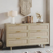 Load image into Gallery viewer, Adorn Home Ellery Rattan Chest of 6 Drawer with Rattan/Cane