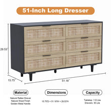 Load image into Gallery viewer, Adorn Home Ellery Rattan Chest of 6 Drawer with Rattan/Cane