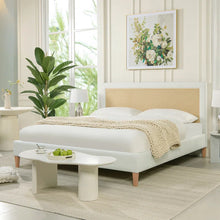 Load image into Gallery viewer, Adorn Homez Swirl King Size Upholstered Bed with Rattan/Cane Without Storage