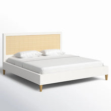 Load image into Gallery viewer, Adorn Homez Swirl King Size Upholstered Bed with Rattan/Cane Without Storage