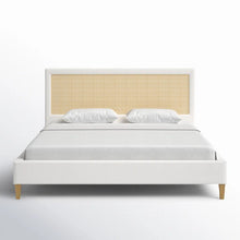 Load image into Gallery viewer, Adorn Homez Swirl King Size Upholstered Bed with Rattan/Cane Without Storage
