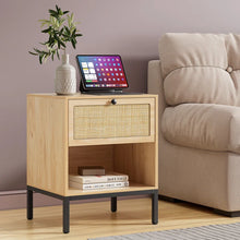 Load image into Gallery viewer, Adorn Homez Femina Solid Wood Bed side table with Rattan/Cane mesh