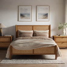 Load image into Gallery viewer, Adorn Homez Alfredo Teak Wooden Bed with Rattan/Cane Without Storage