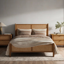 Load image into Gallery viewer, Adorn Homez Alfredo Teak Wooden Bed with Rattan/Cane Without Storage