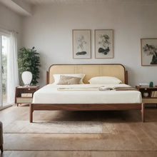 Load image into Gallery viewer, Adorn Homez Ryouta Teak Wood Bed with Rattan/Cane Without Storage
