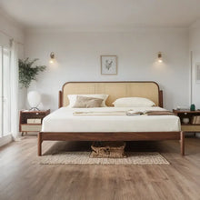 Load image into Gallery viewer, Adorn Homez Ryouta Teak Wood Bed with Rattan/Cane Without Storage
