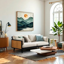 Load image into Gallery viewer, Adorn Homez Florence 3 Seateer Sofa in Solid Wood In Fabric With Rattan/Cane