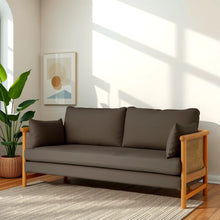 Load image into Gallery viewer, Adorn Homez Sierra 3 Seater Sofa Solid Wood In Fabric With Rattan/Cane