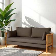 Load image into Gallery viewer, Adorn Homez Sierra 3 Seater Sofa Solid Wood In Fabric With Rattan/Cane