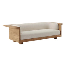 Load image into Gallery viewer, Adorn Homez Latina 3 Seater Solid Teak Wood Sofa in Premium Boucle Fabric