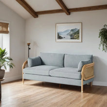 Load image into Gallery viewer, Adorn Homez Basel 3 Seater Sofa in Premium Fabric With Rattan/Cane