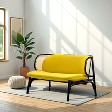 Load image into Gallery viewer, Adorn Homez Avalon Solid Wood 2 Seater Sofa in Premium Fabric With Rattan/Cane