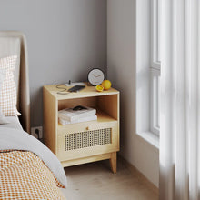 Load image into Gallery viewer, Adorn Homez Glossy Bed Side Table With Rattan/Cane Mesh