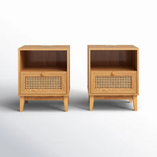 Load image into Gallery viewer, Adorn Homez Glossy Bed Side Table With Rattan/Cane Mesh