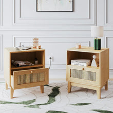 Load image into Gallery viewer, Adorn Homez Glossy Bed Side Table With Rattan/Cane Mesh