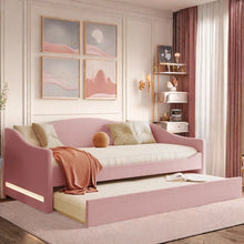 Load image into Gallery viewer, Adorn Homez Danaid Trundle Wooden Daybed Without Storage in Fabric