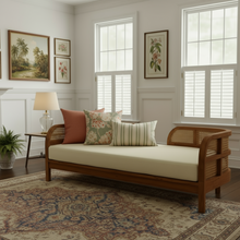 Load image into Gallery viewer, Adorn Homez Kaylee Teak Wood 3 Seater Sofa with Rattan/Cane Mesh
