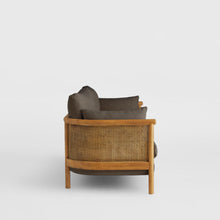 Load image into Gallery viewer, Adorn Homez Sierra 3 Seater Sofa Solid Wood In Fabric With Rattan/Cane