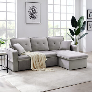 L Shape Sofa Cumbed - L Type Sofa Cum Bed - Adorn Homez - Libra L Sofa Cum Bed - High Quality Upholstery Fabric