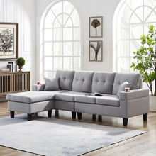 Load image into Gallery viewer, Adorn Homez Malta L shape Sofa (6 Seater) with Cup Holder in Fabric