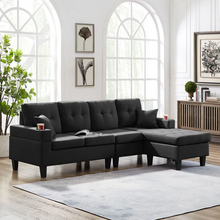 Load image into Gallery viewer, Adorn Homez Malta L shape Sofa (6 Seater) with Cup Holder in Fabric