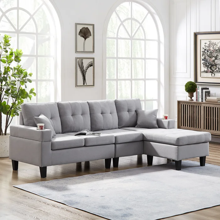 Adorn Homez Malta L shape Sofa 6 Seater with Cup Holder in