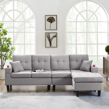 Load image into Gallery viewer, Adorn Homez Malta L shape Sofa (6 Seater) with Cup Holder in Fabric