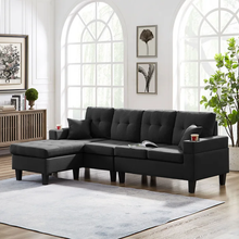 Load image into Gallery viewer, Adorn Homez Malta L shape Sofa (6 Seater) with Cup Holder in Fabric