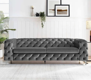 Adorn Homez Brisbane Chesterfield Premium 3 Seater Sofa in Premium Velvet Suede Fabric