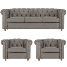 Load image into Gallery viewer, Adorn Homez Strathford Chesterfield Premium Sofa Set 3+1+1 in Fabric