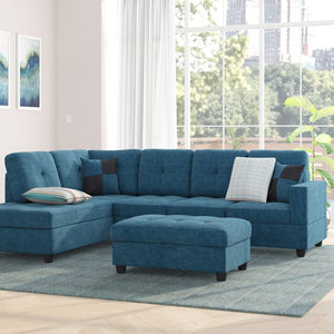 Adorn Homez Mauzy L shape Sofa in Fabric + Ottoman with Storage