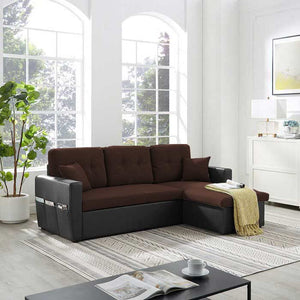 Sofa Cum Bed with Storage - Adorn Homez - L Shaped Sofa Bed with Storage - Leo Sofa Bed with Storage in High-Quality Leatherette & Fabric