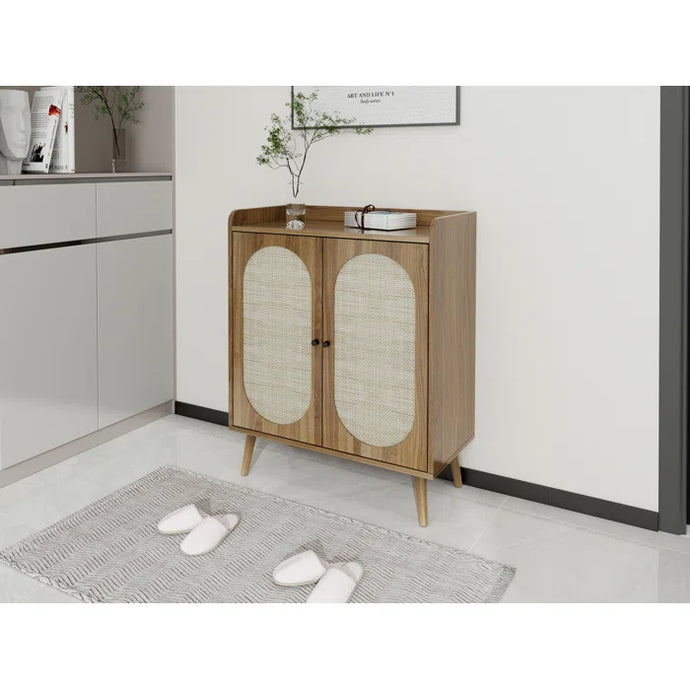 Adorn Homez Ricco Shoe rack with Rattan/cane mesh .