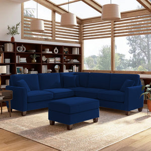 Adorn Homez Riley L shape Sofa 5 Seater with Ottoman  in Velvet Fabric
