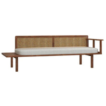 Load image into Gallery viewer, Adorn Homez Grace Solid Teak Wood Lounder In Fabric With Rattan/Cane
