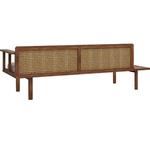 Adorn Homez Grace Solid Teak Wood Lounder In Fabric With Rattan/Cane