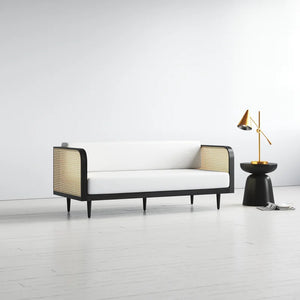Adorn Homez Agustín 3 Seater Sofa in Premium Velvet Fabric With Rattan Cane Mesh