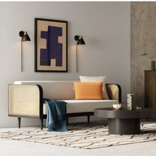 Load image into Gallery viewer, Adorn Homez Agustín 3 Seater Sofa in Premium Velvet Fabric With Rattan Cane Mesh
