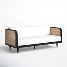 Load image into Gallery viewer, Adorn Homez Agustín 3 Seater Sofa in Premium Velvet Fabric With Rattan Cane Mesh
