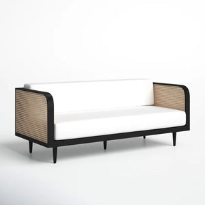 Adorn Homez Agustín 3 Seater Sofa in Premium Velvet Fabric With Rattan Cane Mesh