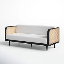 Load image into Gallery viewer, Adorn Homez Agustín 3 Seater Sofa in Premium Velvet Fabric With Rattan Cane Mesh
