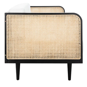 Adorn Homez Agustín 3 Seater Sofa in Premium Velvet Fabric With Rattan Cane Mesh