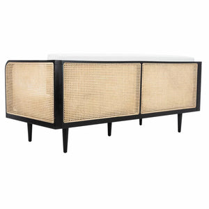 Adorn Homez Agustín 3 Seater Sofa in Premium Velvet Fabric With Rattan Cane Mesh