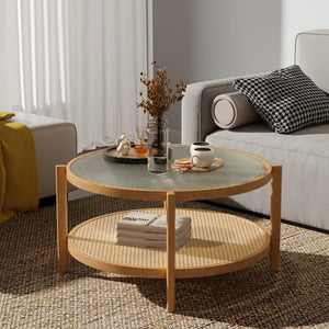 Adorn Home Solid Wood Kingston Center Table with Rattan/Cane Mesh